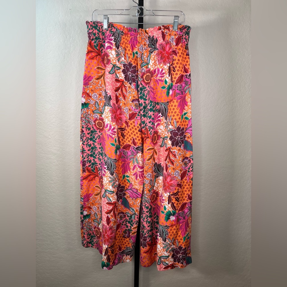 NEW NWT Ann Taylor Loft Pull On Linen Blend Wide Leg Pants Patchwork Bloom LARGE - Picture 5 of 12